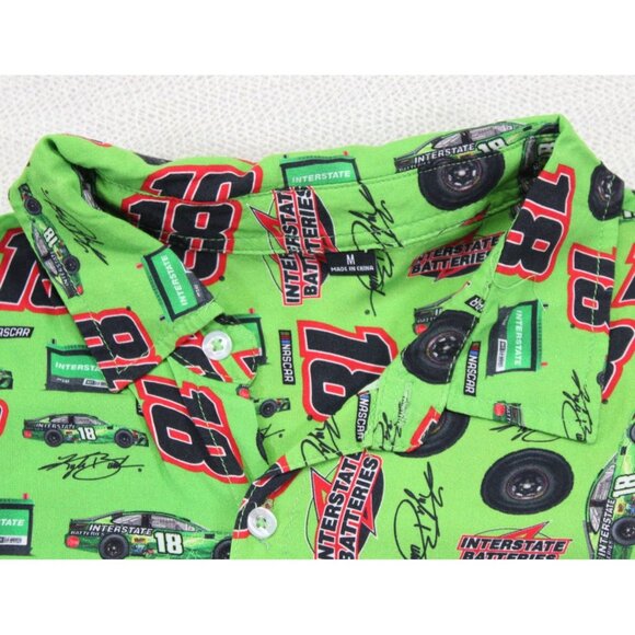 Kyle Busch #18 NASCAR Racing Button-Up Shirt Green Nascar All Over Graphics - Picture 3 of 9